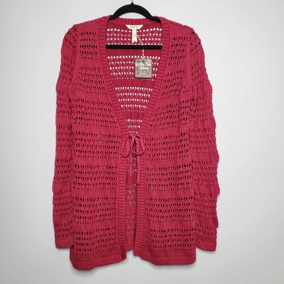 MATILDA JANE • Crimson Red Stitch in Time Open Knit Cardigan NEW Sz M - Picture 2 of 7